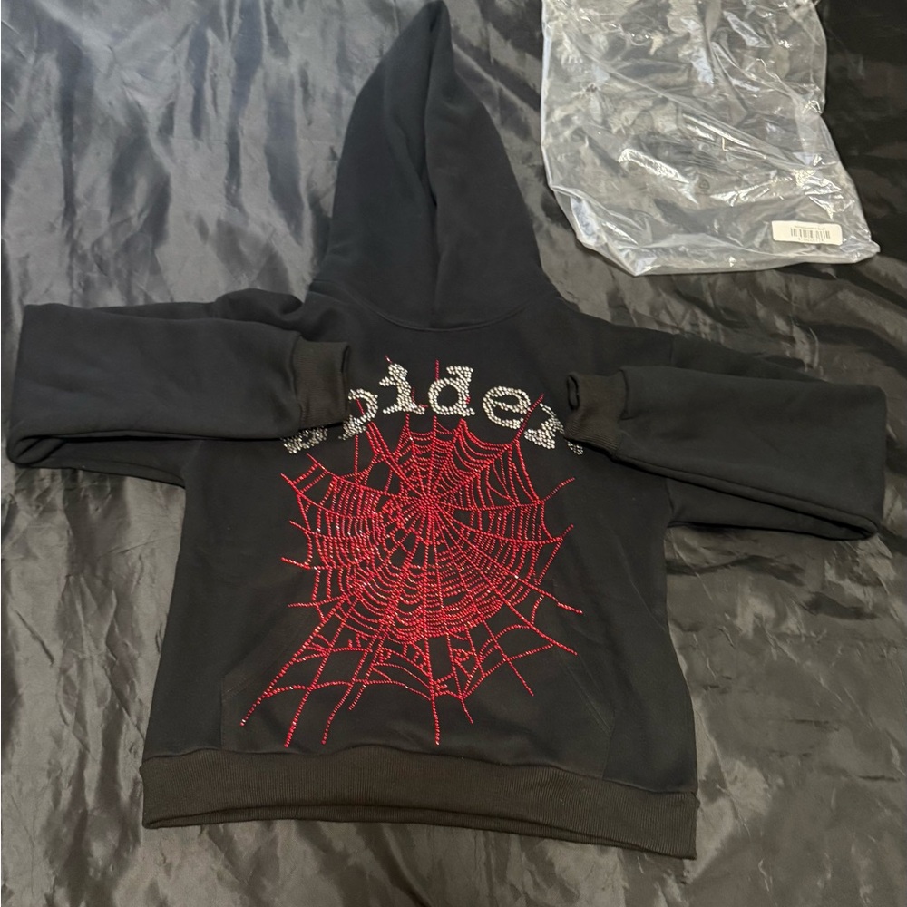Black Hoodie with Red Spider Web Design